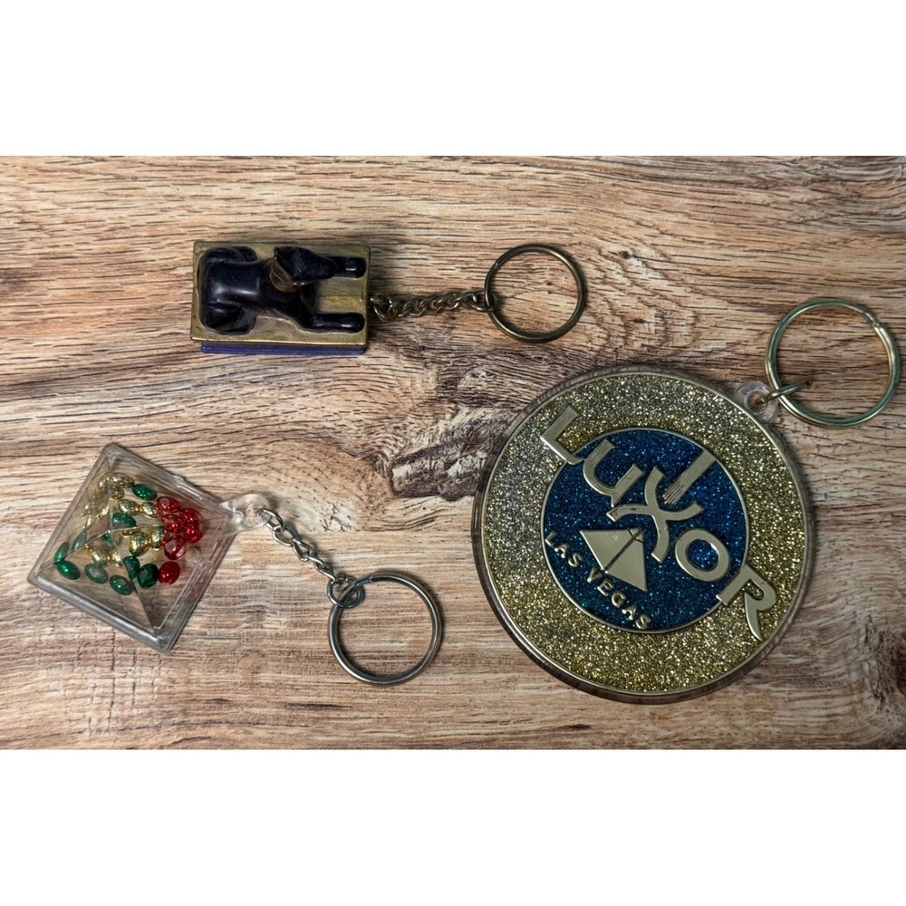Luxor Las Vegas Keychain Lot Gold Blue Anubis Pyramid Glitter Souvenir Kitsch